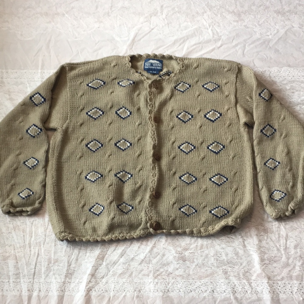 Rey Wear Hand Knitted In Bolivia Grannycore Southwestern Cardigan Sweater Sz S/M